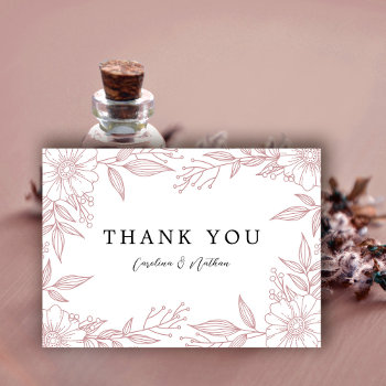 Simple Elegant Floral Blush Pink Wedding Thank You Card by Orabella at Zazzle