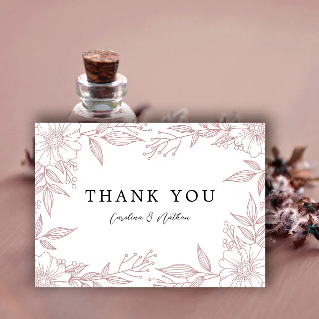 Simple Elegant Floral Blush Pink Wedding Thank You Card | Zazzle