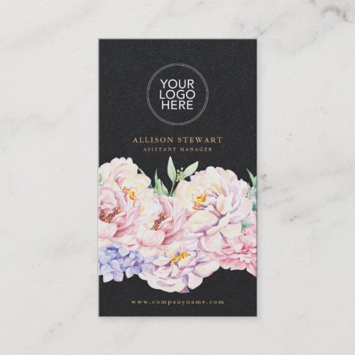 Simple Elegant Floral Business Card with QR code