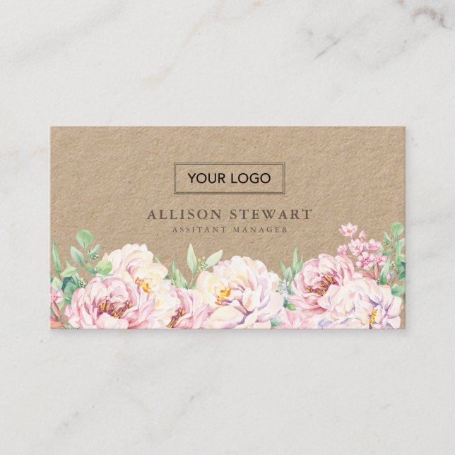 Simple Elegant Floral Business Card with QR code (Front)