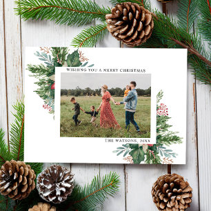 Simple Elegant Floral Christmas Photo Holiday Card