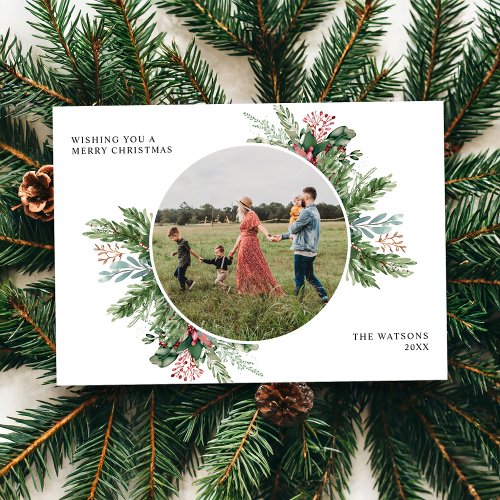 Simple Elegant Floral Christmas Photo Holiday Card