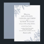 Simple Elegant Floral Corners Wedding Blue Invitation<br><div class="desc">This beautiful wedding invitation features a detailed floral design in dusty blue in the upper left and bottom right corners, creating a simple, chic look. A color scheme of white, dusty blue, and muted black give these invitations a delicate, yet modern feel. Simply customize the text for your special day!...</div>