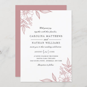 Simple Elegant Floral Corners Wedding Blush Invitation