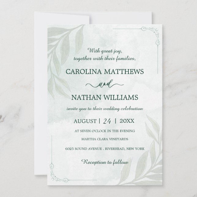 Simple Elegant Floral Corners Wedding Invitation (Front)