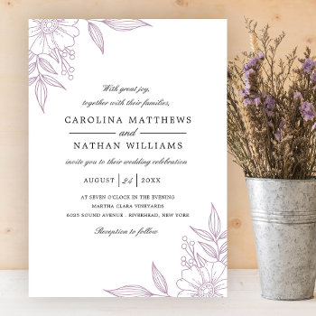 Simple Elegant Floral Corners Wedding Lavender Invitation by Orabella at Zazzle