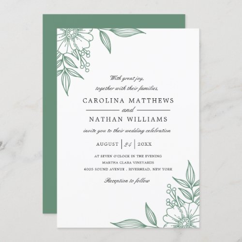Simple Elegant Floral Corners Wedding Mint Invitation
