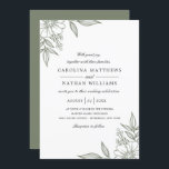 Simple Elegant Floral Corners Wedding Sage Invitation<br><div class="desc">This beautiful wedding invitation features a detailed floral design in sage green in the upper left and bottom right corners, creating a simple, elegant look. A color scheme of white, sage, and muted black give these invitations a delicate, yet modern feel. Simply customize the text for your special day! For...</div>