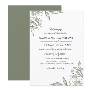 Simple Elegant Floral Corners Wedding Sage Invitation