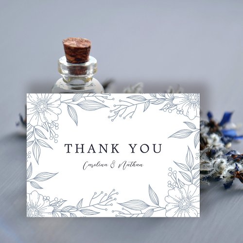 Simple Elegant Floral Dusty Blue Wedding Thank You Card
