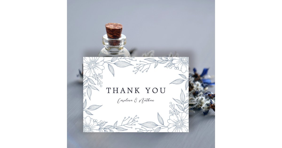 Simple Elegant Floral Dusty Blue Wedding Thank You Card | Zazzle