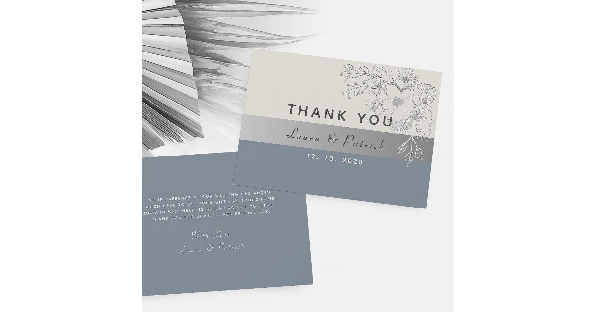 Simple Elegant Floral Dusty Blue Wedding Thank You Card | Zazzle