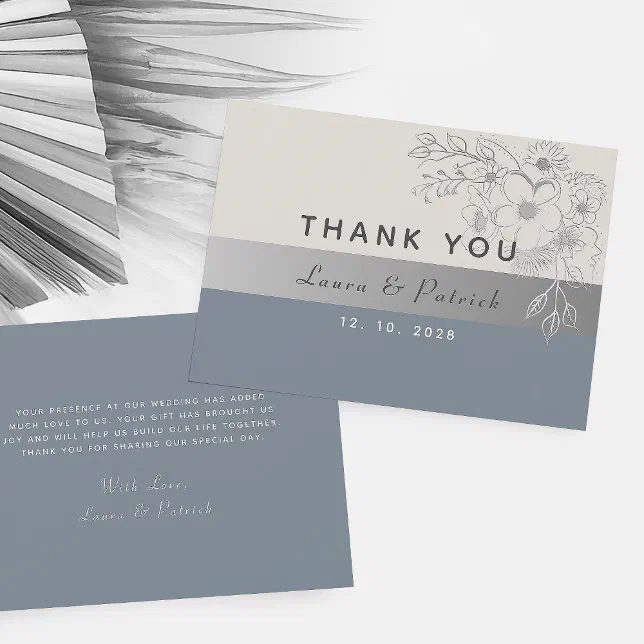 Simple Elegant Floral Dusty Blue Wedding Thank You Card | Zazzle