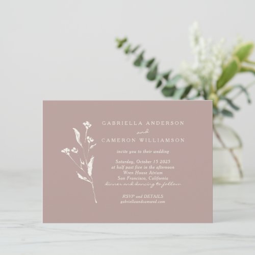 Simple Elegant Floral Dusty Mauve Ivory Wedding  Invitation