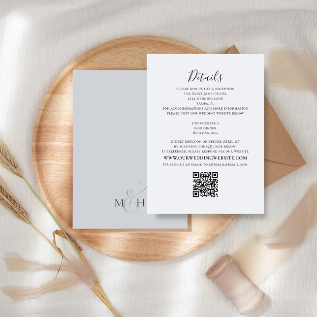 Simple Elegant Floral Foliage Details QR Code Enclosure Card (Light blue details enclosure card with a scannable QR code. )