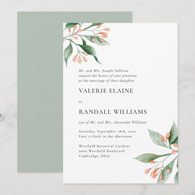 Simple Elegant Floral Formal Wording Wedding Invitation (Front/Back)