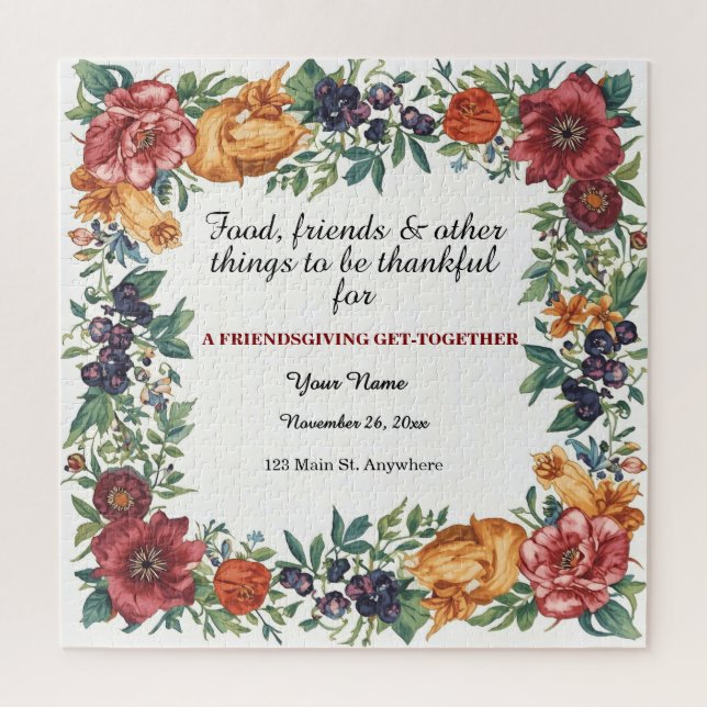 Simple Elegant Floral Friendsgiving  Jigsaw Puzzle (Vertical)