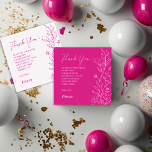 Simple Elegant Floral Hot Pink Birthday  Thank You Card