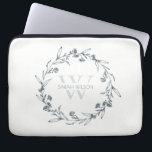Simple Elegant Floral Laurel Wreath Monogram Laptop Sleeve<br><div class="desc">If you need any further customisation please feel free to message me on yellowfebstudio@gmail.com.</div>