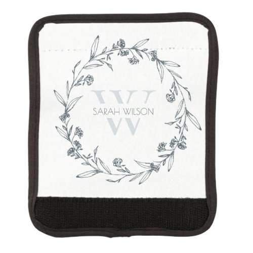 Simple Elegant Floral Laurel Wreath Monogram Luggage Handle Wrap