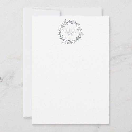 Simple Elegant Floral Laurel Wreath Monogram Note Card