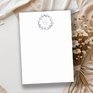 Simple Elegant Floral Laurel Wreath Monogram Note Card