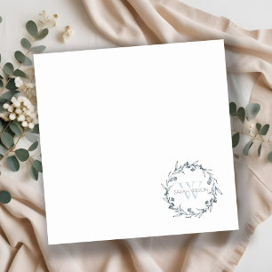 Simple Elegant Floral Laurel Wreath Monogram Note Card