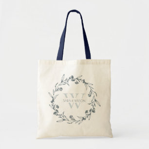 Simple Elegant Floral Laurel Wreath Monogram Tote Bag