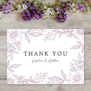 Simple Elegant Floral Lavender Purple Wedding Letterpress Thank You Card