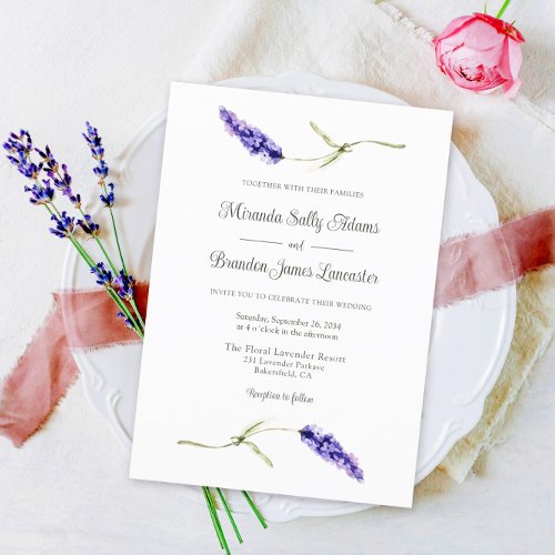 Simple Elegant Floral Lavender Wedding Invitation