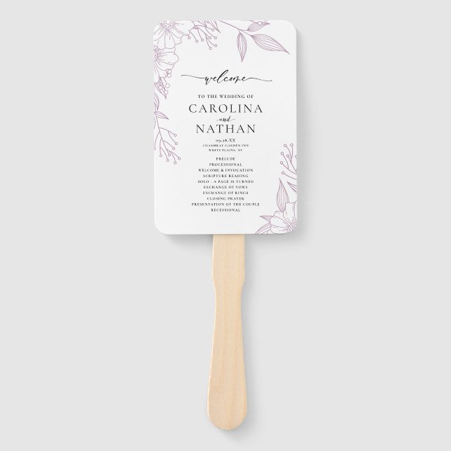 Simple Elegant Floral Lavender Wedding Program  Hand Fan (Front)