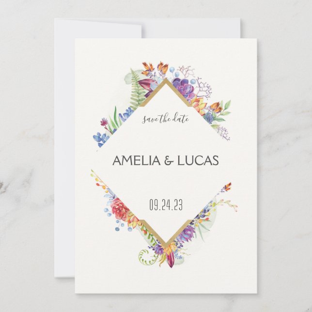 Simple Elegant Floral Leaves Wedding Save The Date Invitation (Front)