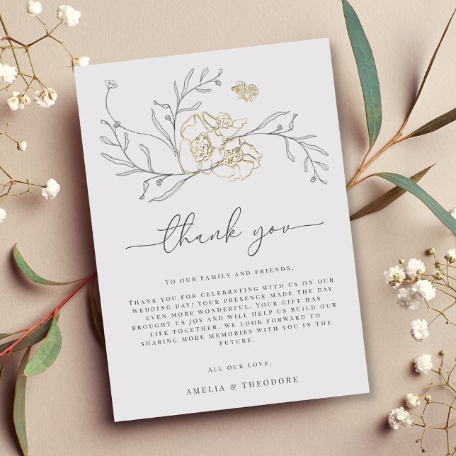 Simple Elegant Floral Line Art Wedding Thank You Card (Creator Uploaded)