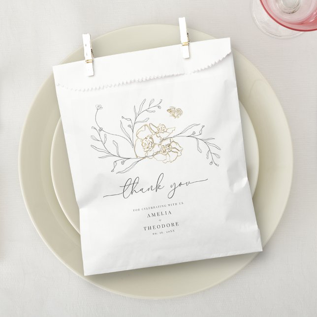 Simple Elegant Floral Line Wedding Favor Bag (Creator Uploaded)