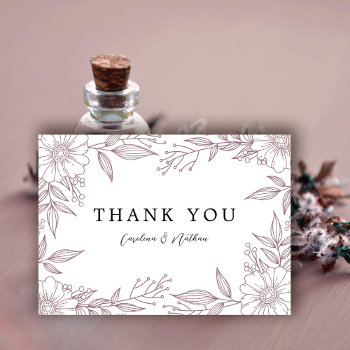 Simple Elegant Floral Mauve Wedding Thank You Card by Orabella at Zazzle