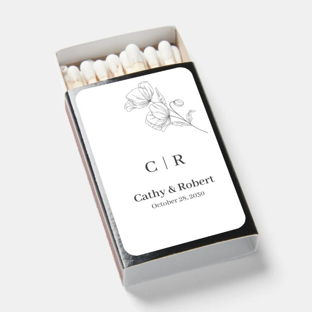 Simple Elegant Floral  Minimal and Chic Wedding  Matchboxes (Front Open)