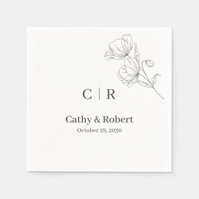 Simple Elegant Floral  Minimal and Chic Wedding  Napkins (Front)