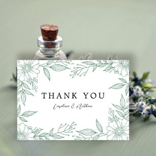 Simple Elegant Floral Mint Green Wedding Letterpress Thank You Card