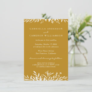 Simple Elegant Floral Mustard Yellow Boho Wedding Invitation