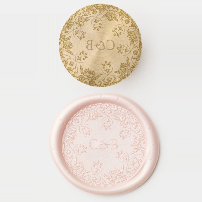 Simple Elegant Floral Pattern Monogram Wedding Wax Seal Stamp (Stamped)