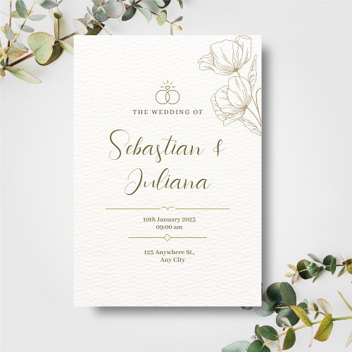 Simple Elegant Floral Personalized Photo Wedding  Foil Invitation