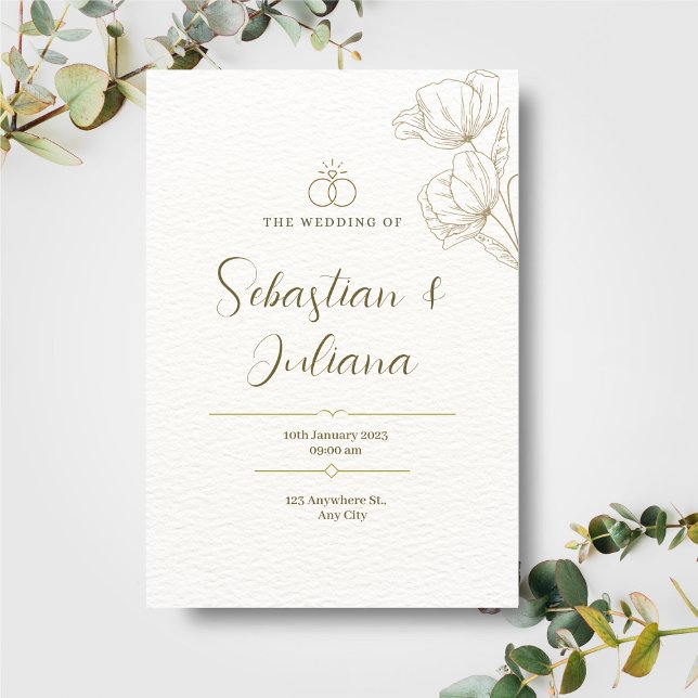 Simple Elegant Floral Personalized Photo Wedding  Foil Invitation (Creator Uploaded)