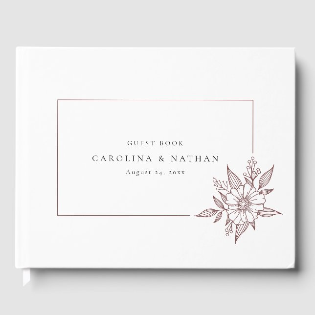 Simple Elegant Floral Rust Red Wedding Guest Book (Front)