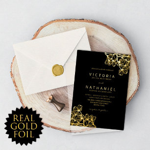 Simple Elegant Floral Summer Wedding Real Gold Foil Invitation