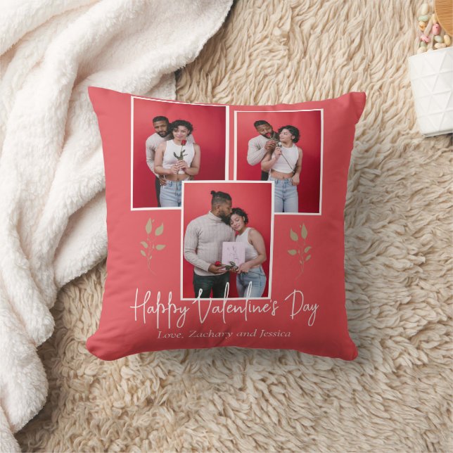 Simple Elegant Floral valentine's day couple photo Throw Pillow (Blanket)
