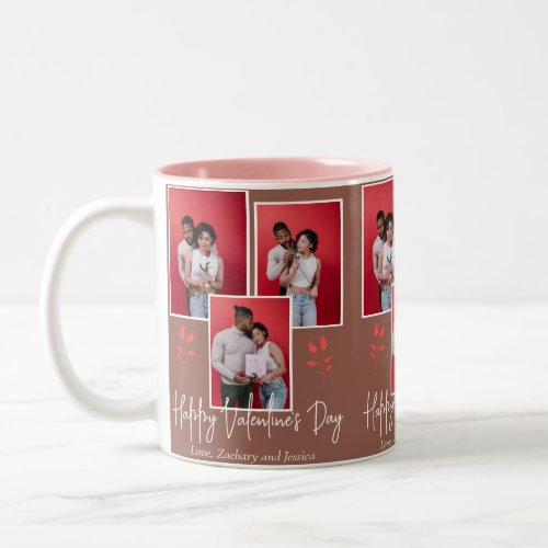 Simple Elegant Floral valentines day couple photo Two_Tone Coffee Mug