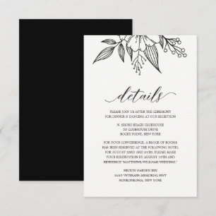 Simple Elegant Floral Wedding Black Enclosure Card
