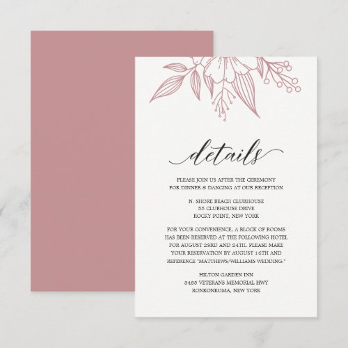 Simple Elegant Floral Wedding Blush Enclosure Card
