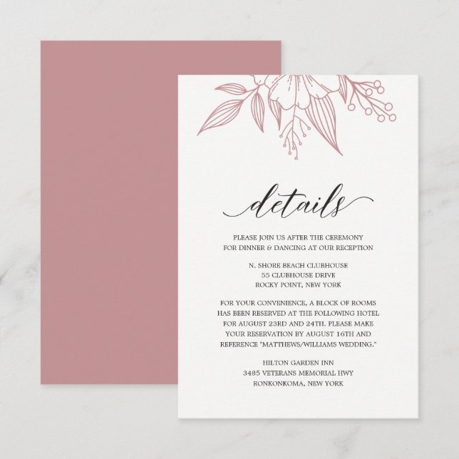 Simple Elegant Floral Wedding Blush Enclosure Card (Front/Back)