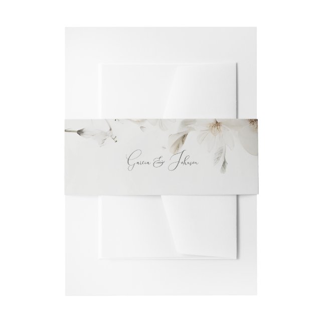 Simple Elegant Floral Wedding Calligraphy Invitation Belly Band (Front Example)